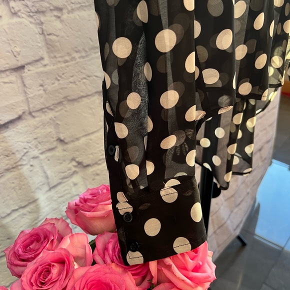 Free People Black Polka Dot Adjustable Sleeves Blouse - See Measurements!! - Picture 10 of 14